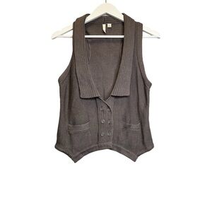 Frenchi | Brown 100% Cotton V-Neck Sweater Vest with Pockets Sz L